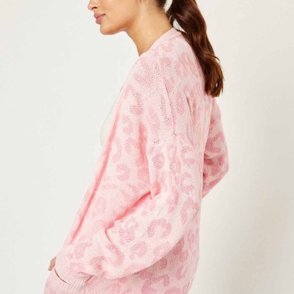 Oversized Pink Lightweight Leopard Knit Cardigan - Picture 8 of 10